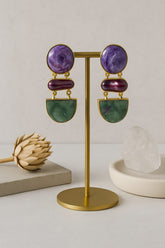 TRIPLE STONE DANGLERS IN PURPLE & AQUA HUES